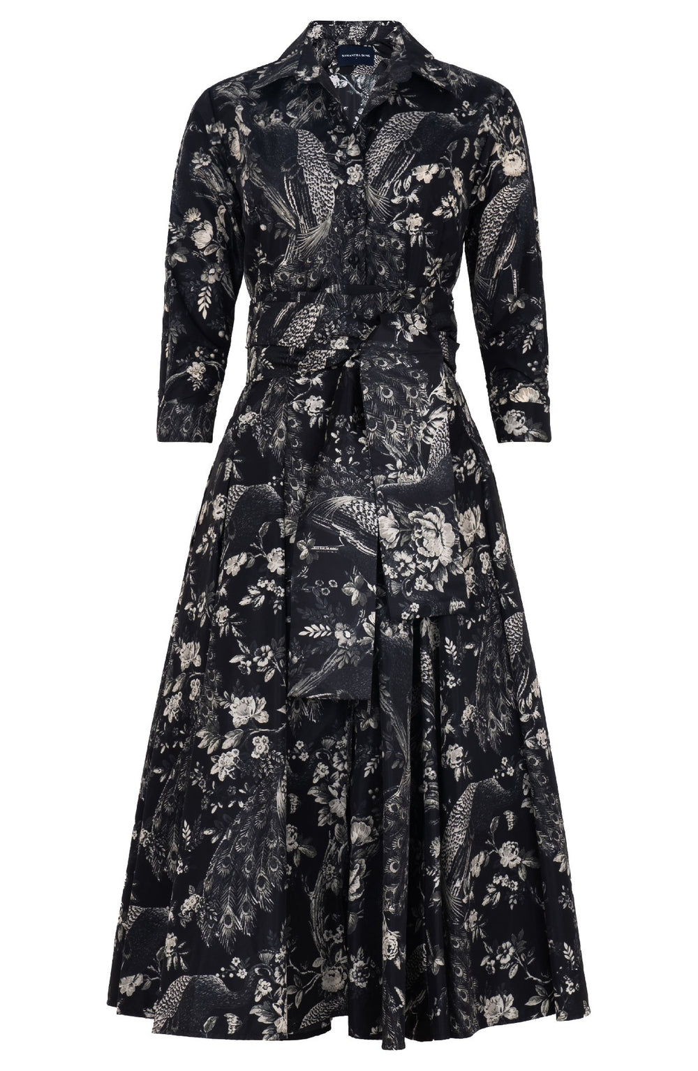 Samantha Dress Shirt Collar 3/4 Sleeve Midi Length Poliamide Taffta (Belvedere Peacock)