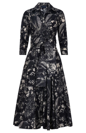 Samantha Dress Shirt Collar 3/4 Sleeve Midi Length Poliamide Taffta (Belvedere Peacock)