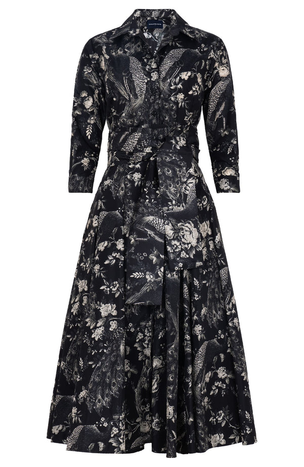 Samantha Dress Shirt Collar 3/4 Sleeve Midi Length Poliamide Taffta (Belvedere Peacock)