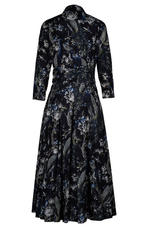 Samantha Dress Shirt Collar 3/4 Sleeve Midi Length Poliamide Taffta (Belvedere Peacock)