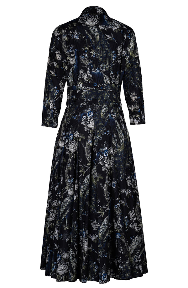 Samantha Dress Shirt Collar 3/4 Sleeve Midi Length Poliamide Taffta (Belvedere Peacock)