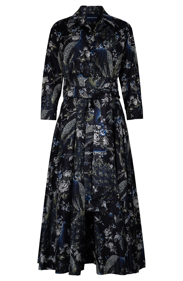 Samantha Dress Shirt Collar 3/4 Sleeve Midi Length Poliamide Taffta (Belvedere Peacock)