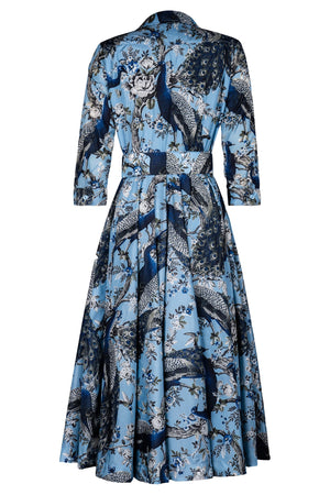 Aster Dress Shirt Collar 3/4 Sleeve Midi Length Poliamide Taffta (Belvedere Peacock)