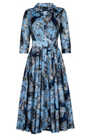 Aster Dress Shirt Collar 3/4 Sleeve Midi Length Poliamide Taffta (Belvedere Peacock)
