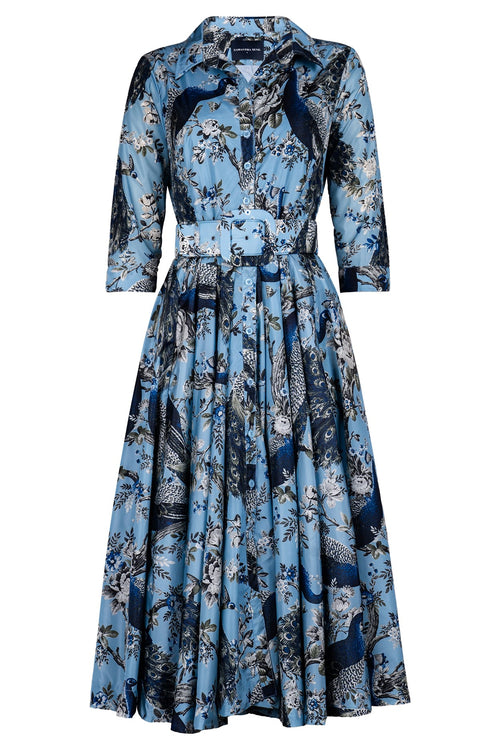 Aster Dress Shirt Collar 3/4 Sleeve Midi Length Poliamide Taffta (Belvedere Peacock)