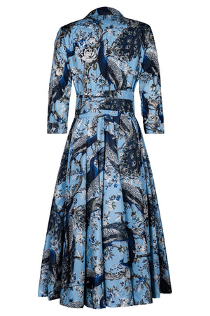 Aster Dress Shirt Collar 3/4 Sleeve Midi Length Poliamide Taffta (Belvedere Peacock)