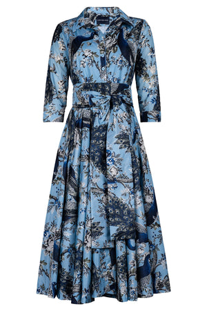 Aster Dress Shirt Collar 3/4 Sleeve Midi Length Poliamide Taffta (Belvedere Peacock)