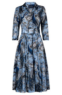 Laurent Dress Shirt Collar 3/4 Sleeve Midi Length Poliamide Taffta (Belvedere Peacock)