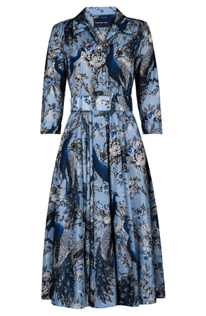 Laurent Dress Shirt Collar 3/4 Sleeve Midi Length Poliamide Taffta (Belvedere Peacock)