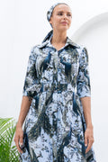 Abel Dress Shirt Collar Elbow Sleeve Long Length Cotton Stretch (Belvedere Peacok)
