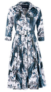 Audrey Dress #2 Shirt Collar 3/4 Sleeve Long +3 Length Cotton Stretch (Belvedere Peacok)