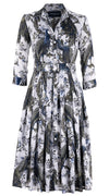 Audrey Dress #4 Shirt Collar 3/4 Sleeve Long +3 Length Cotton Musola (Belvedere Peacok)