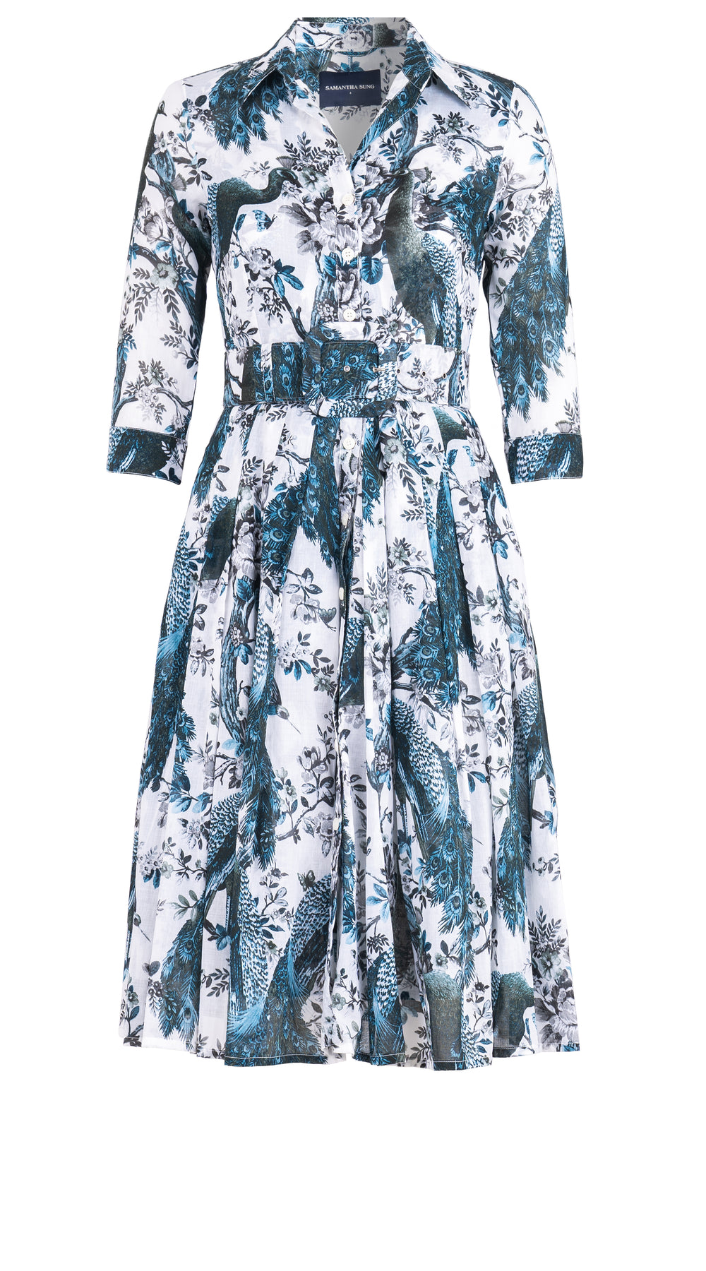 Audrey Dress #4 Shirt Collar 3/4 Sleeve Midi Length Musola (Belvedere Peacock)