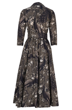 Terry Dress Shirt Collar 3/4 Sleeve Midi Plus Length Poliamide Taffta (Belvedere Peacock)