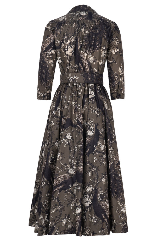 Terry Dress Shirt Collar 3/4 Sleeve Midi Plus Length Poliamide Taffta (Belvedere Peacock)
