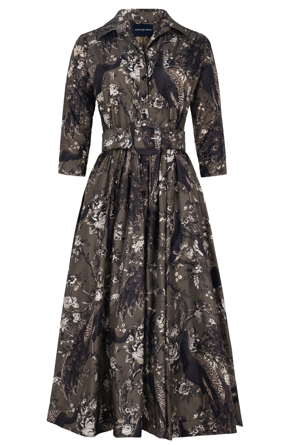 Terry Dress Shirt Collar 3/4 Sleeve Midi Plus Length Poliamide Taffta (Belvedere Peacock)