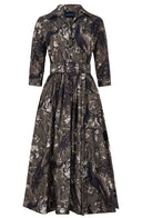 Terry Dress Shirt Collar 3/4 Sleeve Midi Plus Length Poliamide Taffta (Belvedere Peacock)