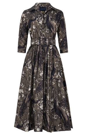 Terry Dress Shirt Collar 3/4 Sleeve Midi Plus Length Poliamide Taffta (Belvedere Peacock)