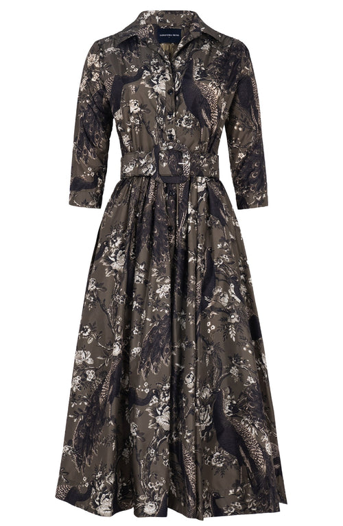 Terry Dress Shirt Collar 3/4 Sleeve Midi Plus Length Poliamide Taffta (Belvedere Peacock)