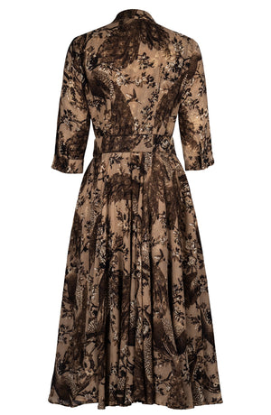 Aster Dress Shirt Collar 3/4 Sleeve Midi Length Wool (Belvedere Peacock) - Khaki