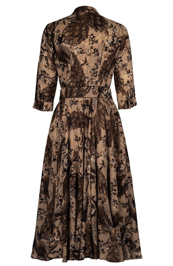 Aster Dress Shirt Collar 3/4 Sleeve Midi Length Wool (Belvedere Peacock) - Khaki