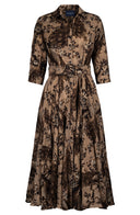 Aster Dress Shirt Collar 3/4 Sleeve Midi Length Wool (Belvedere Peacock) - Khaki
