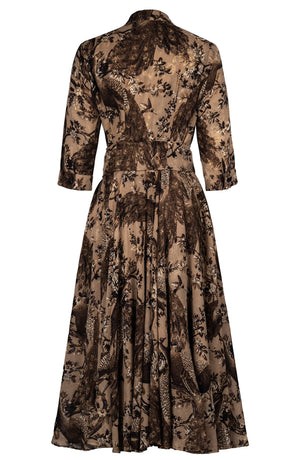 Aster Dress Shirt Collar 3/4 Sleeve Midi Length Wool (Belvedere Peacock) - Khaki