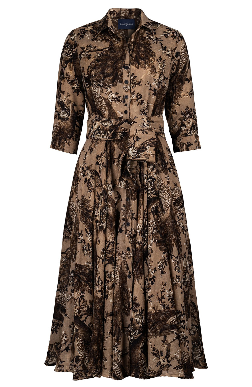 Aster Dress Shirt Collar 3/4 Sleeve Midi Length Wool (Belvedere Peacock) - Khaki