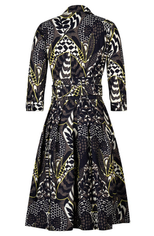 Audrey Dress #1 Shirt Collar 3/4 Sleeve Long Length Cotton Stretch (Block Print Jungle)