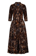 Aster Dress Shirt Collar 3/4 Sleeve Midi Plus Length Wool (Block Print Jungle) - Camel