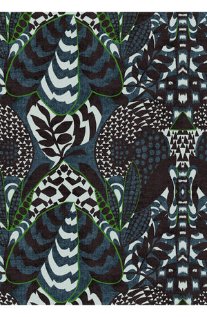 Audrey Dress #1 Shirt Collar 3/4 Sleeve Long Length Cotton Stretch (Block Print Jungle)