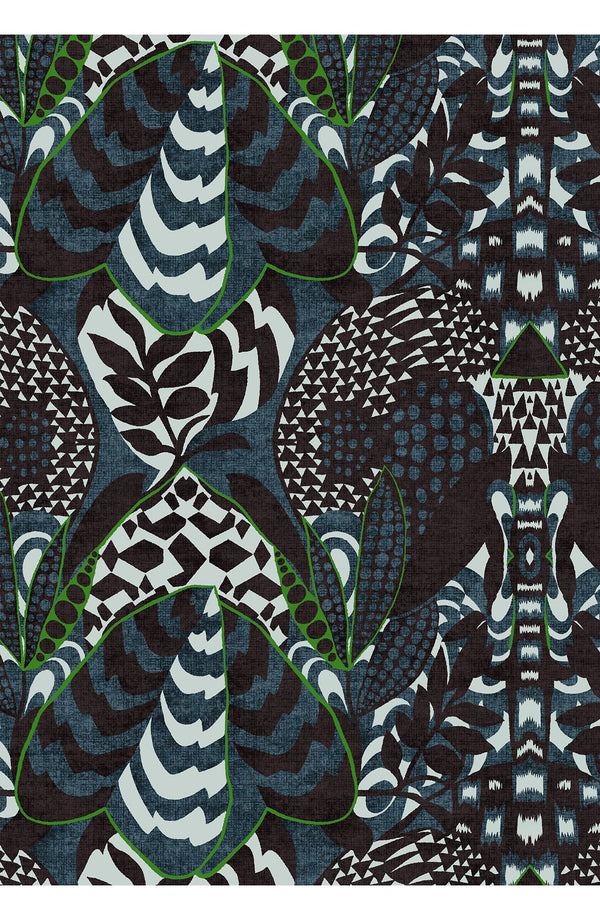 Audrey Dress #1 Shirt Collar 3/4 Sleeve Long Length Cotton Stretch (Block Print Jungle)