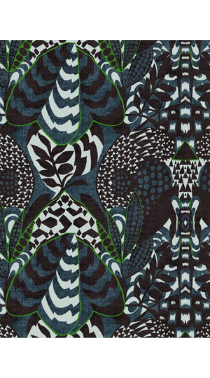 Sabrina Dress Shirt Collar 3/4 Sleeve Midi Plus Length Poliamide Taffta (Block Print Jungle)