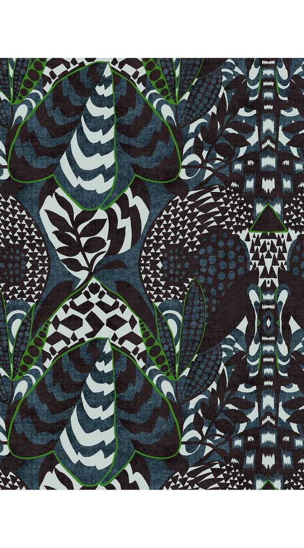 Sabrina Dress Shirt Collar 3/4 Sleeve Midi Plus Length Poliamide Taffta (Block Print Jungle)