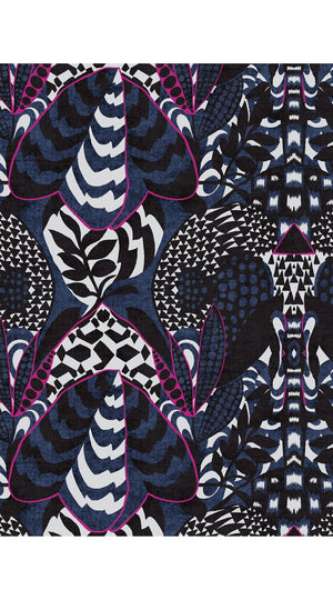 Sabrina Dress Shirt Collar 3/4 Sleeve Midi Plus Length Poliamide Taffta (Block Print Jungle)