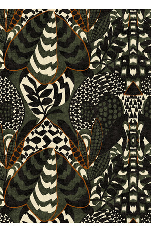 Audrey Dress #1 Shirt Collar 3/4 Sleeve Long Length Cotton Stretch (Block Print Jungle)