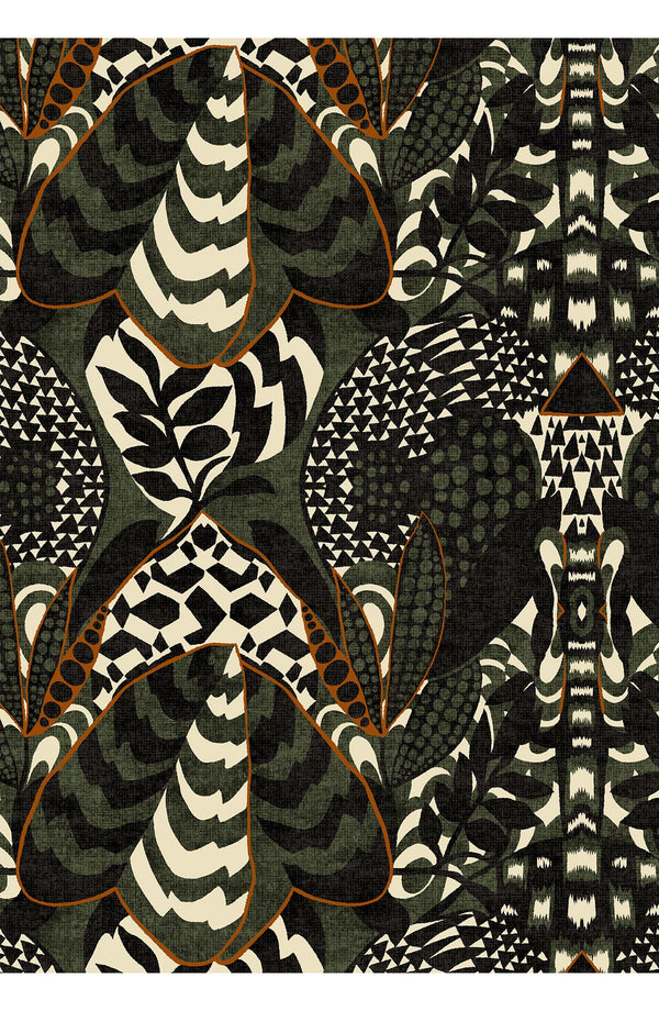 Audrey Dress #1 Shirt Collar 3/4 Sleeve Long Length Cotton Stretch (Block Print Jungle)