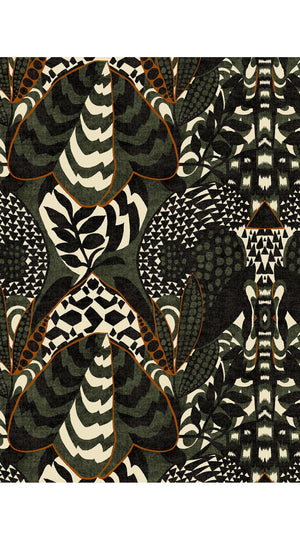 Sabrina Dress Shirt Collar 3/4 Sleeve Midi Plus Length Poliamide Taffta (Block Print Jungle)