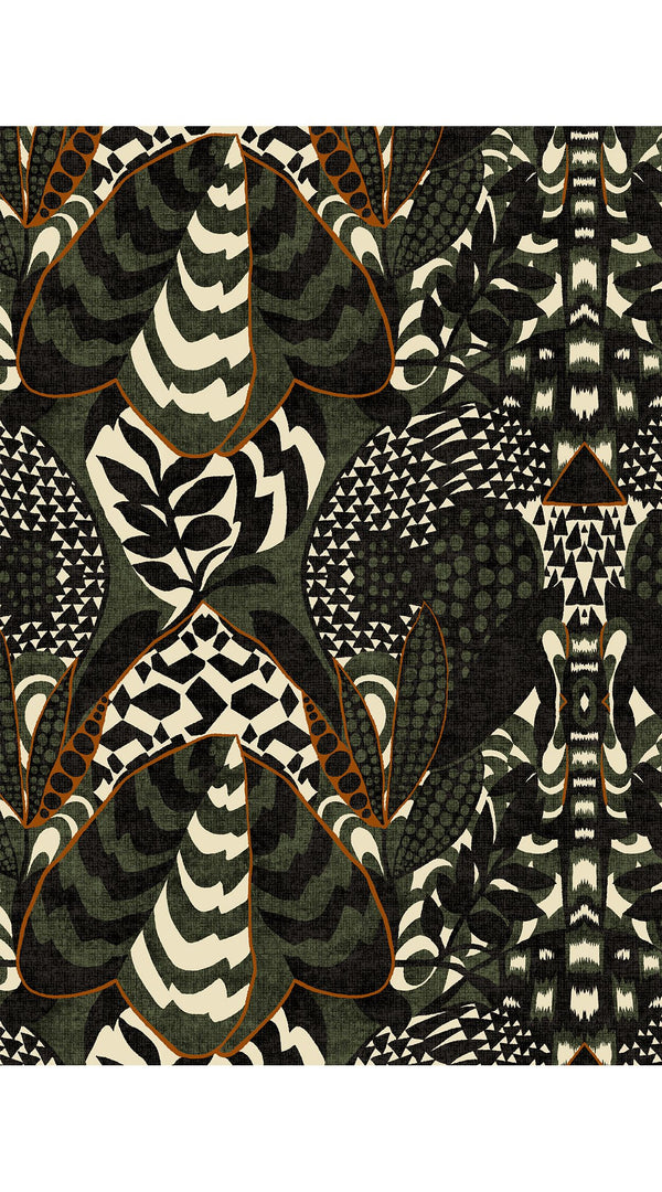 Sabrina Dress Shirt Collar 3/4 Sleeve Midi Plus Length Poliamide Taffta (Block Print Jungle)