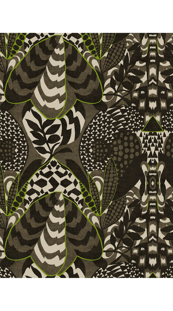 Sabrina Dress Shirt Collar 3/4 Sleeve Midi Plus Length Poliamide Taffta (Block Print Jungle)