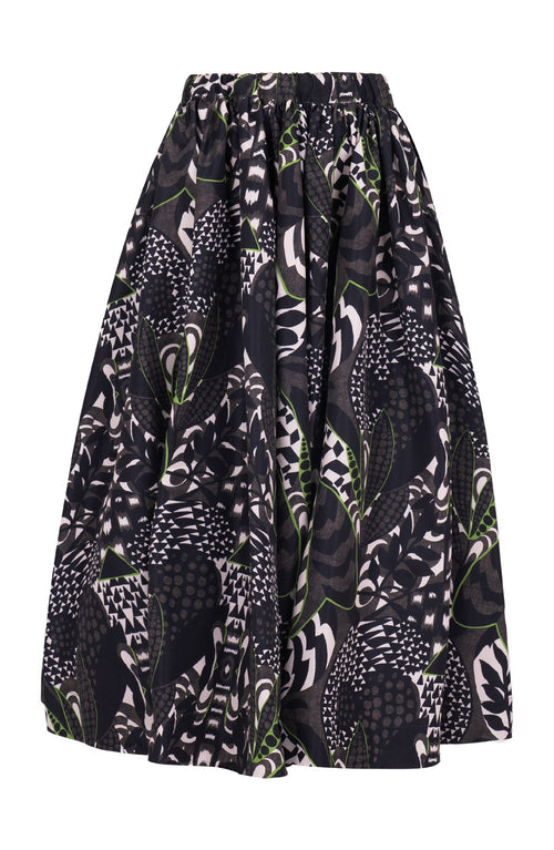 Jenny Skirt Midi Length Poliamide Taffta (Block Print Jungle)