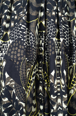 Audrey Dress #1 Shirt Collar 3/4 Sleeve Long Length Cotton Stretch (Block Print Jungle)