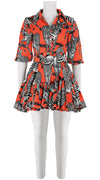 Birdy Dress #2 Shirt Collar 3/4 Puff Sleeve Mini Length Linen (Bloomsberry Zebra Small)
