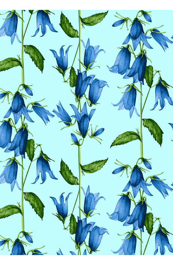 Aster Dress Shirt Collar 3/4 Sleeve Midi Length Cotton Musola (Blue Bell Flower Pastel)