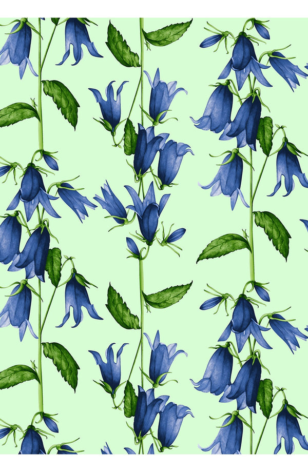 Eden Dress Crew Neck 3/4 Sleeve Maxi Length Cotton Musola (Blue Bell Flower Pastel)