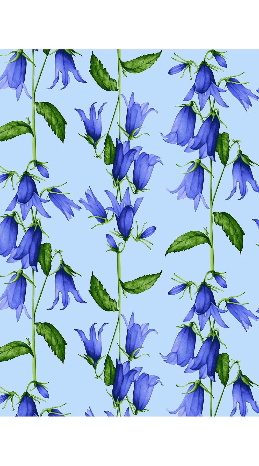 Amber Dress Shirt Collar 3/4 Sleeve Midi Length Cotton Stretch (Blue Bell Flower Small Pastel)