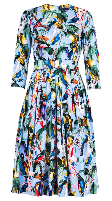 Florance Dress #2 Crew Neck 3/4 Sleeve Long Length Cotton Stretch (Blue Bird)