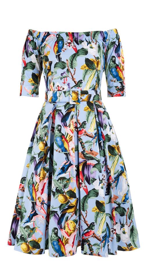 Florance Dress #7 Off Shoulder 1/2 Sleeve Long Length Cotton Stretch (Blue Bird)