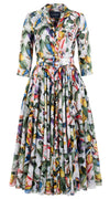 Aster Dress Shirt Collar 3/4 Sleeve Midi Length Cotton Musola (Blue Bird)