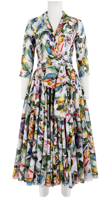 Aster Dress Shirt Collar 3/4 Sleeve Midi Length Cotton Musola (Blue Bird)